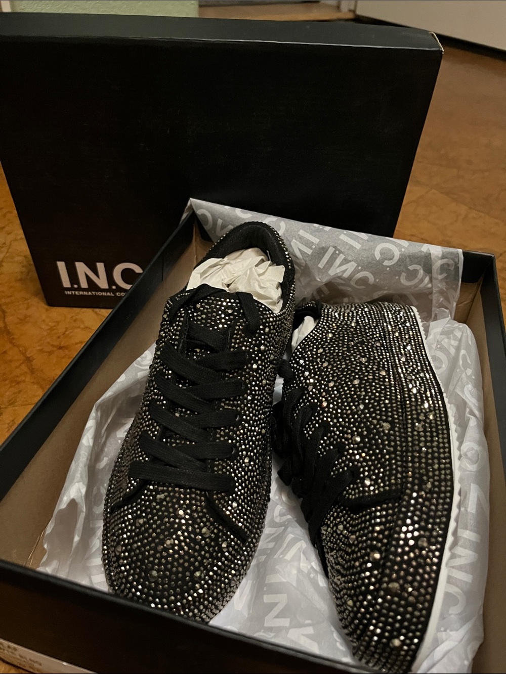 INC International Concepts Black Rhinestone Embellished Lola Sneaker size 5.5